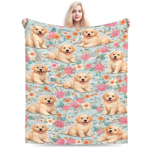 Golden Retriever Puppy Floral Blanket Easter Cute Dog Throw Blanket Spring Puppy Flower Pattern Soft Cozy Blanket for Couch Bed Sofa 50x40