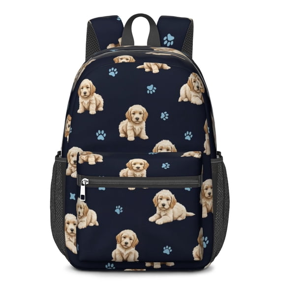Golden Retriever Puppy and Dog Paw 17" School Backpacks for Teens,Waterproof Oxford Fabric,S-Shape Padded Straps for School,Travel,Hiking,Camping