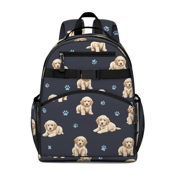 Golden Retriever Puppy and Dog Paw Backpack for School, Cute School Bag with Adjustable Shoulder Straps and Padded Back, 15.25"x11.5"x5.25"