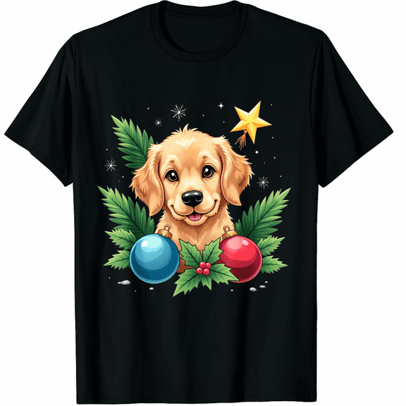 Golden-Retriever-Puppy in Christmas tree T-Shirt for Men Women