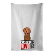Carolines Treasures WDK3689WTKT 28 x 19 in. Unisex Golden Retriever Red No.1 White Dish Towels Kitchen Towel - Set of 2