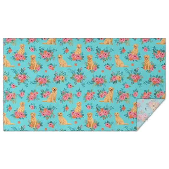Golden Retriever and Rose Blue Waterproof Tablecloth, Rectangular ...