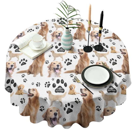 Golden Retriever Round Tablecloth 60"x60",Wrinkle Wipeable Table Cloth for Kitchen Dining Room Picnic Patio Party