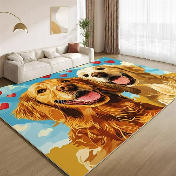 Golden Retriever Rug 2x3ft Small Area Rugs Vintage Painted Golden Retriever Rugs Non Slip Machine Washable Indoor Throw Carpet for Living Room Bedroom Study Office Entrance Foyer