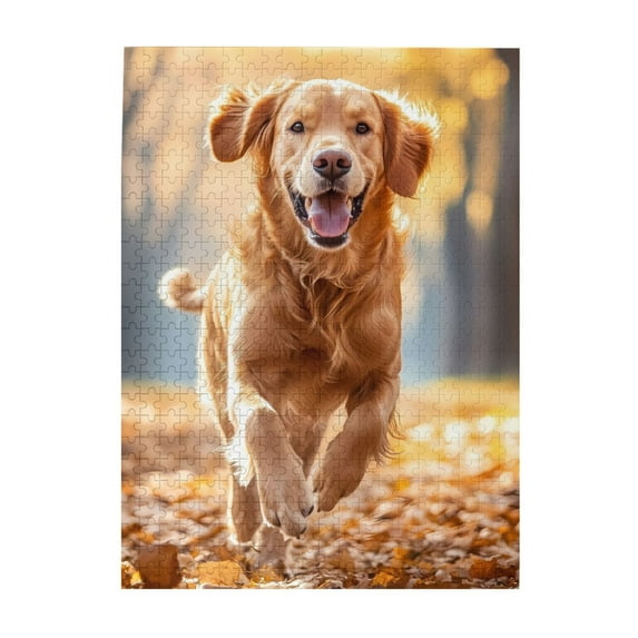 Golden Retriever Running Autumn 500-Piece Wooden Jigsaw Puzzle for Adults, Fun & Challenging Family Game, Stylish Wall Decor & Holiday Gift