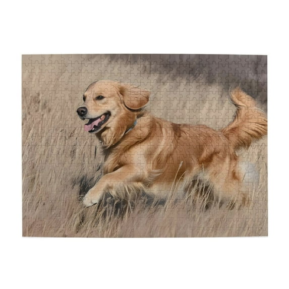 Golden Retriever Running Field 500-Piece Wooden Jigsaw Puzzle for Adults, Fun & Challenging Family Game, Stylish Wall Decor & Holiday Gift