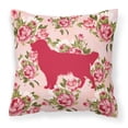 thumbnail image 1 of Golden Retriever Shabby Chic Pink Roses Fabric Decorative Pillow, 1 of 2