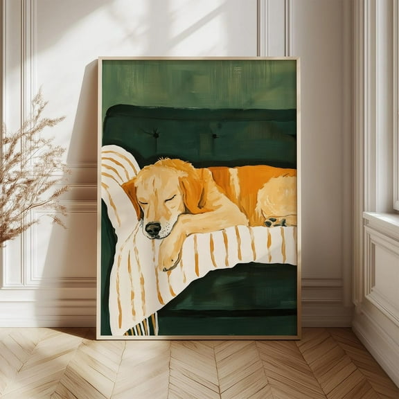 Golden Retriever Sleeping Art Print – Relaxing Dog Wall Art, Pet Portrait, Cozy Animal Lover Gift Wall Art, Modern Wall Decor, 8x12 UNFRAMED