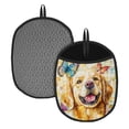 thumbnail image 1 of Golden Retriever Smiling With Butterflies Kitchen Pot Mat, 7.5x9.4 in Kitchen Mat for Oven, Heat Resistant Soft Quilted Cotton Lining for Safe Backing Cooking, 2PCS, 1 of 4
