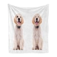 thumbnail image 1 of Golden Retriever Soft Flannel Fleece Throw Blanket, 2 Emotional Poses of a Young Panting Domestic Puppy Happy and Playful, Cozy Plush for Indoor and Outdoor Use, 70" x 90", Multicolor, by Ambesonne, 1 of 5