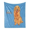 thumbnail image 1 of Golden Retriever Soft Flannel Fleece Throw Blanket, Smiling Dog Cartoon Style I Heart My Pet Theme for Animal Lovers, Cozy Plush for Indoor and Outdoor Use, 70" x 90", Blue and Orange, by Ambesonne, 1 of 5