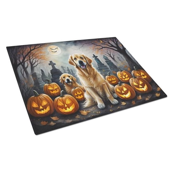 Golden Retriever Spooky Halloween Glass Cutting Board Large 12 in x 15 in