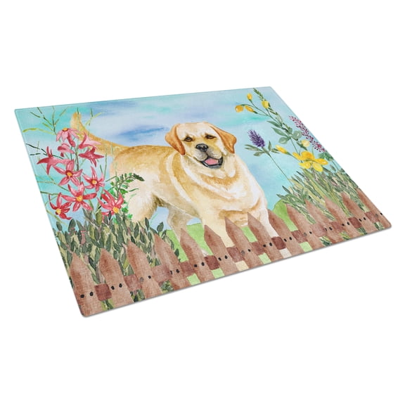 Golden Retriever Spring Glass Cutting Board Large