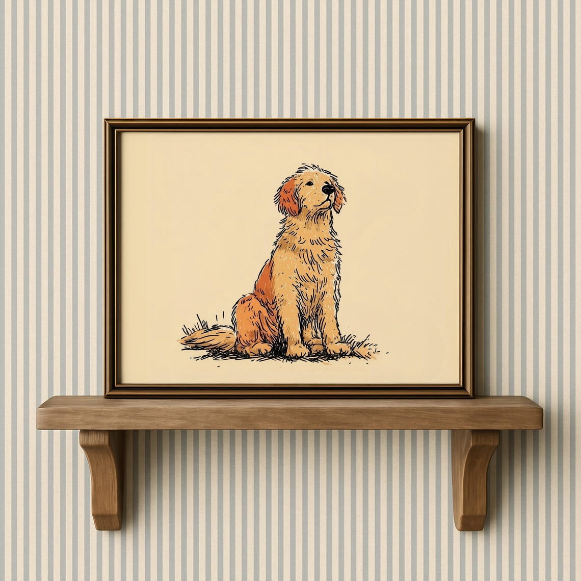 Golden Retriever Storybook Sketch Wall Art Print, Vintage Dog ...