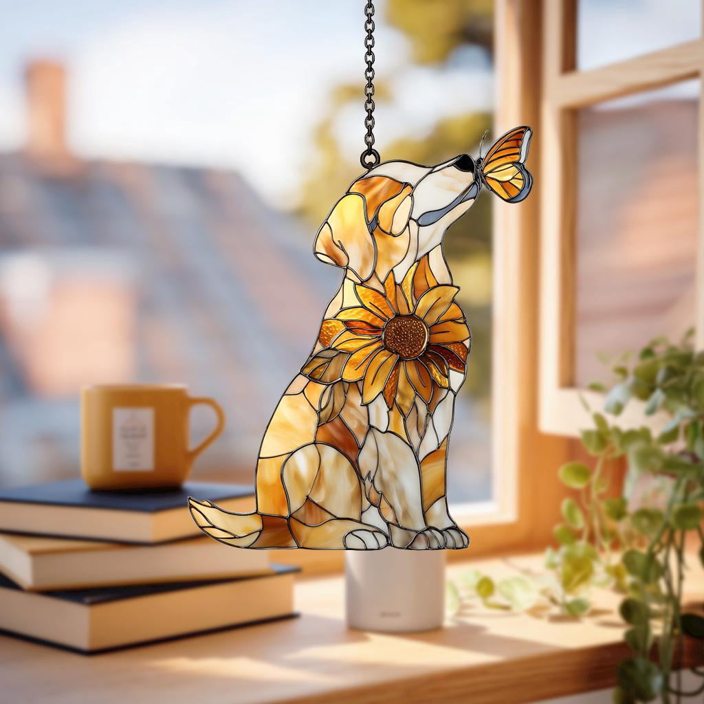 Golden Retriever Sunflower 2D Flat Acrylic Suncatcher,Flat Window Art,Dog Breed Design,Pet Memorial Home Decor,Dog Owners Gift