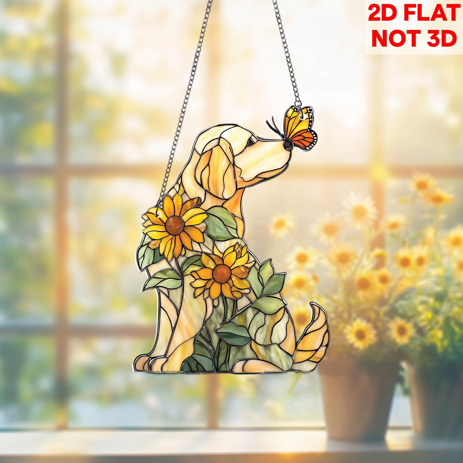 Golden Retriever Sunflower Acrylic Suncatcher Window Hanging Pet Lover Home Decor Gift