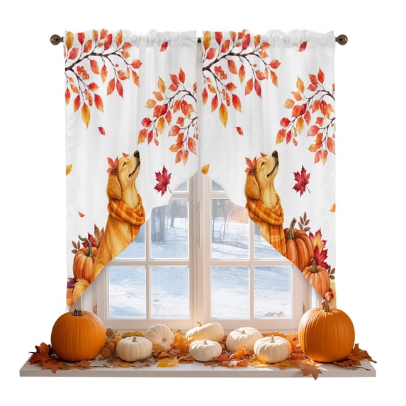 Window Bath Protector Golden Retriever Swag Valances for Windows 2 Pack Fall Dog Orange ...