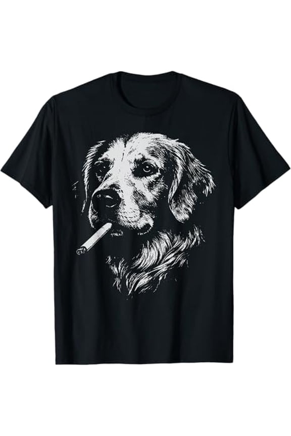 Golden Retriever T-shirt Funny Meme Dog Smoking Cigarette Outfit Unisex Cotton T-shirt, Size S-5XL