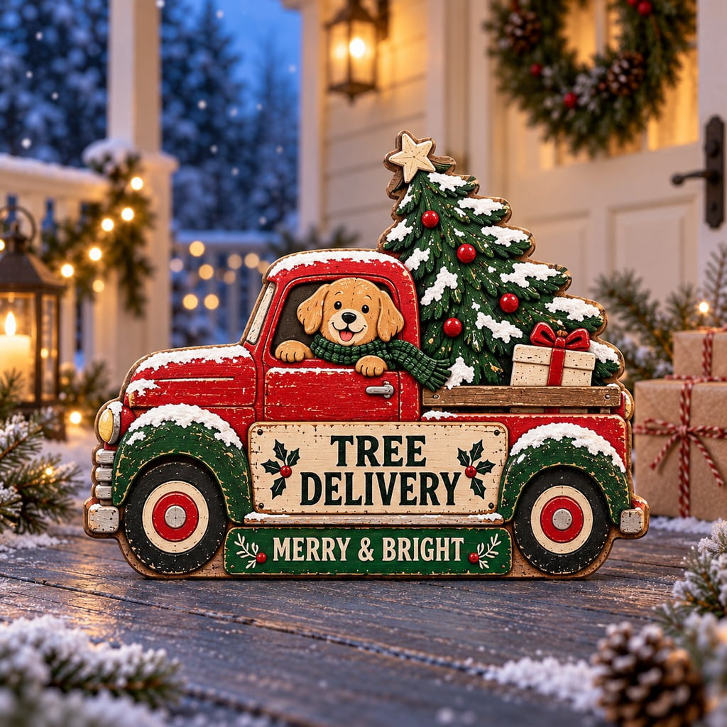 Golden Retriever Tree Delivery Wooden Block 3 Layer Christmas Decor ...