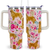 Golden Retriever Tumbler for Women, 40oz Insulated Stainless Steel Travel Mug with Lid & Straw, Cute Dog Themed Coffee Cup & Water Bottle Gift