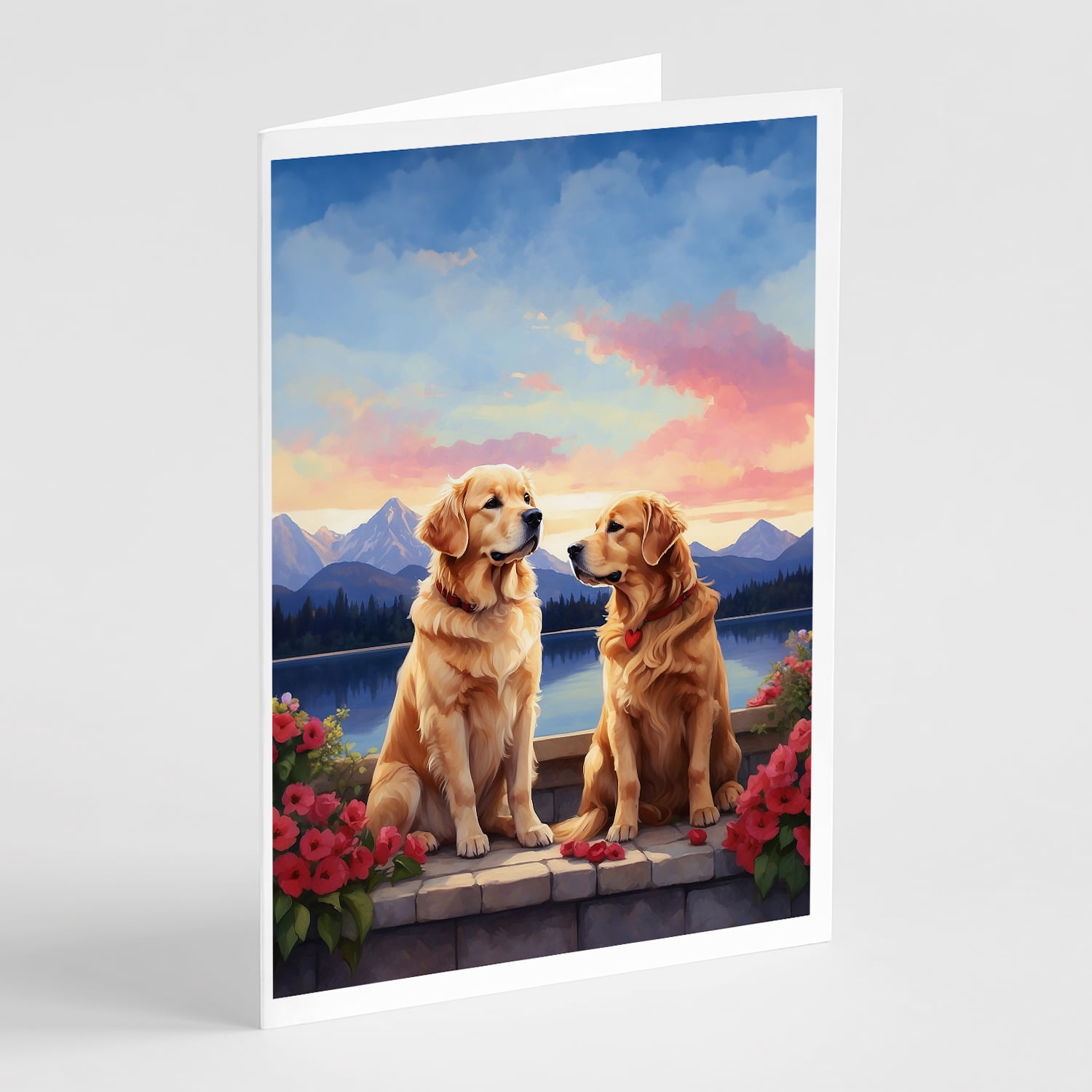 Golden Retriever Two Hearts Greeting Cards Pack of 8 7 in x 5 in