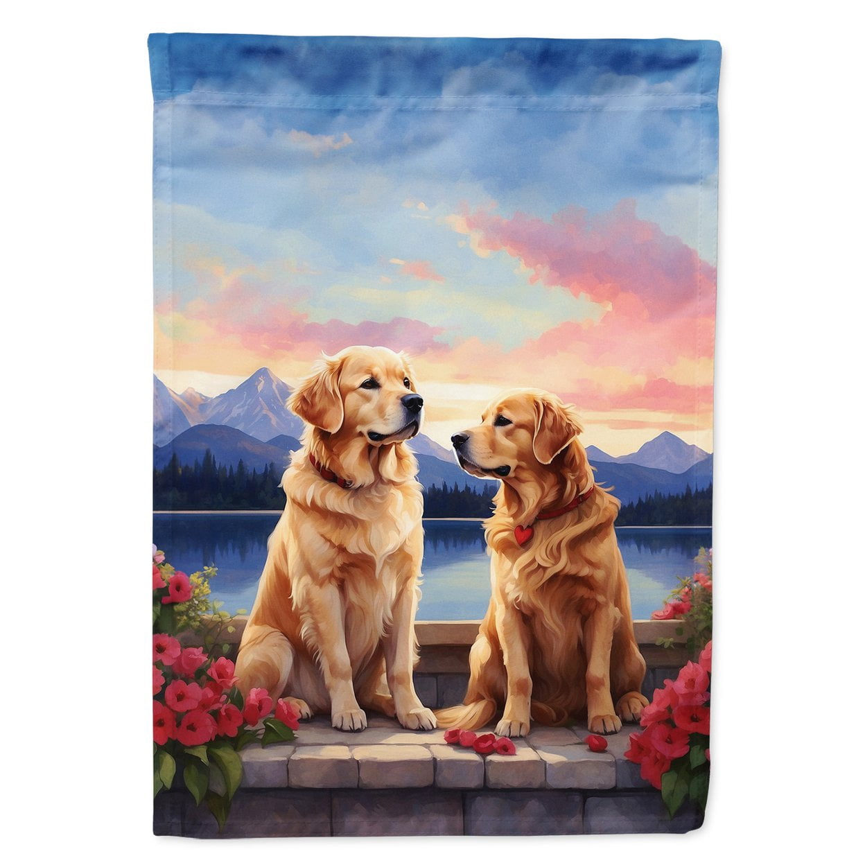 Golden Retriever Two Hearts House Flag 28 in x 40 in