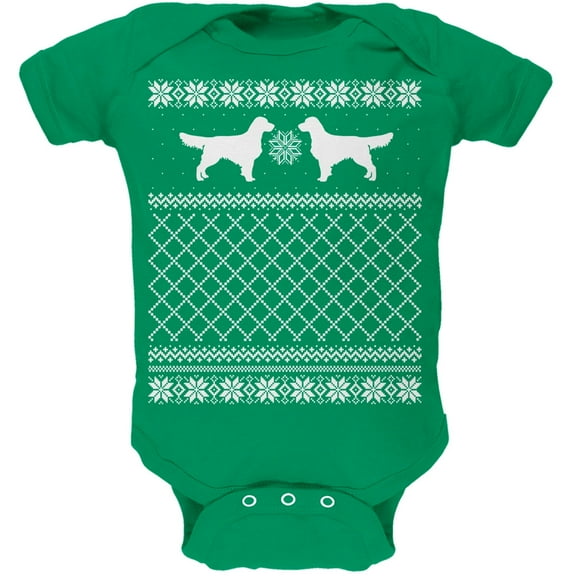 Golden Retriever Ugly Christmas Sweater Kelly Green Soft Baby One Piece - 3 month