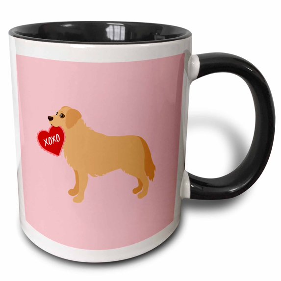 3drose, Golden Retriever Valentine Xoxo Dog, 15oz Two-tone Black Mug
