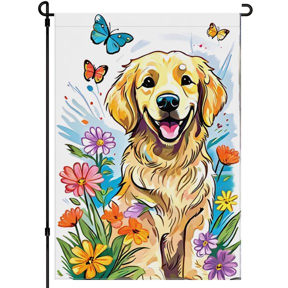 Golden Retriever Versatile House Flag for Front Door Patio Farmhouse Yard Deco Double Colored Puppy Stickers Happy Smile Golden Retriever Garden Flag Cute Dog Face Back Yard Decor 28x40inch