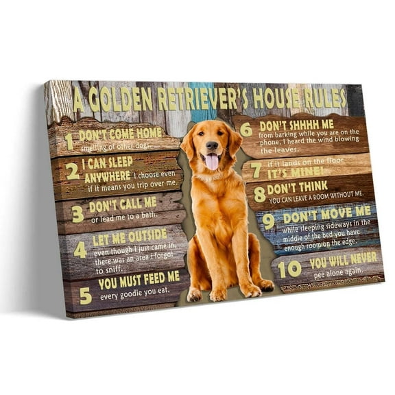 Golden Retriever Wall Art Dog Poster Quotes Wall Art House Rules Poster Vintage Framed Artwork Pet Home Decor