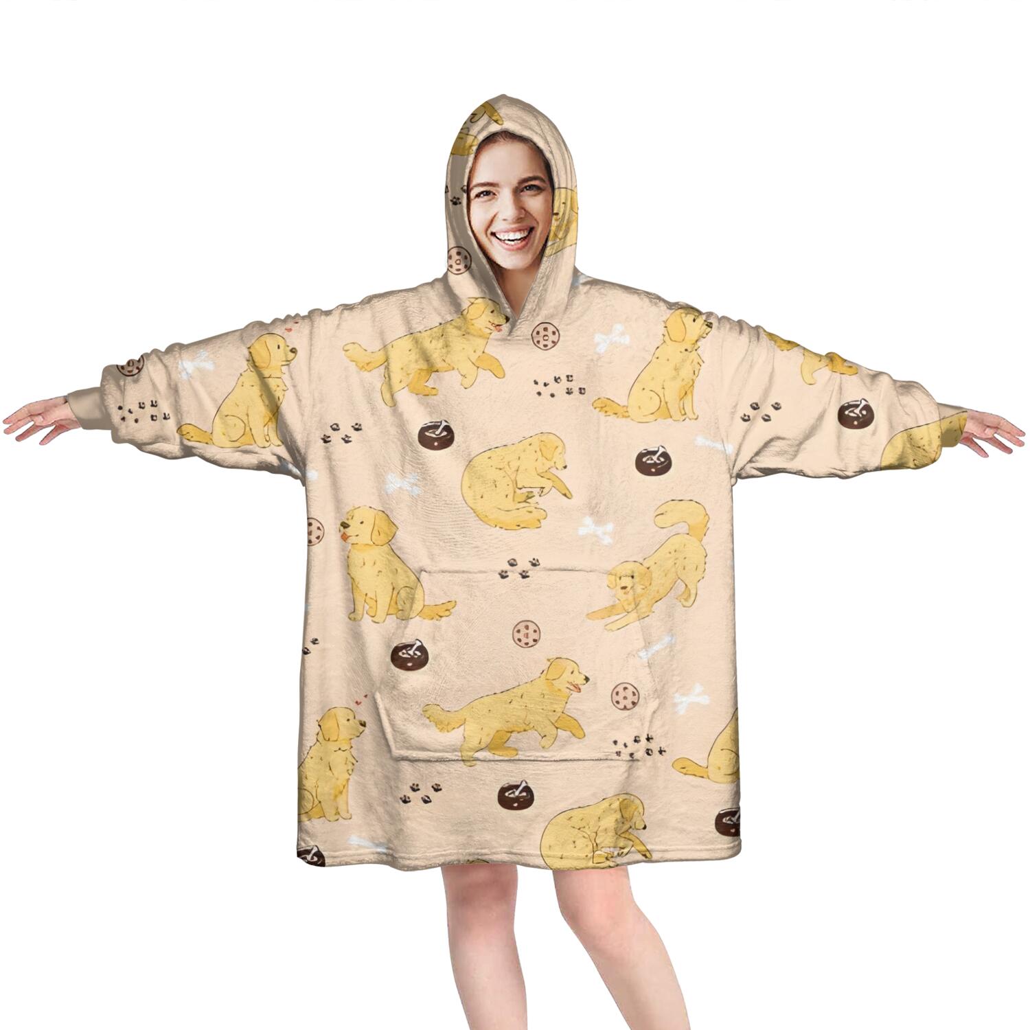 Golden Retriever Wearable Oversized Blanket,Wearable Blanket Hoodie for Adults,Cozy Hooded Blankets with Super Pockets,Super Warm Fuzzy Pullover for Women & Men