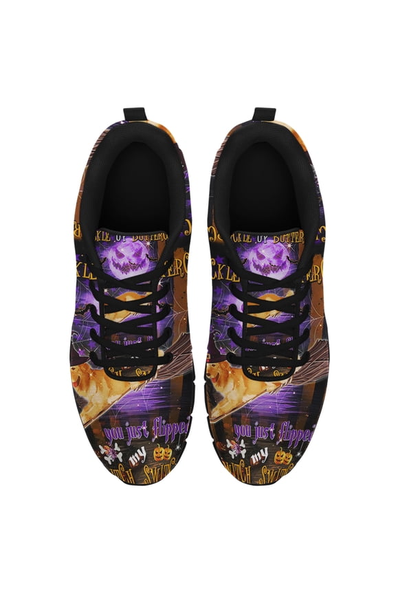 Golden Retriever Witch Switch Halloween Running Shoes Sneakers Mesh Black Size 6