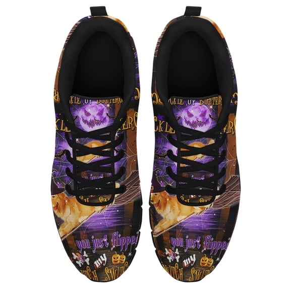 Golden Retriever Witch Switch Halloween Running Shoes Sneakers Mesh Black Size 8.5