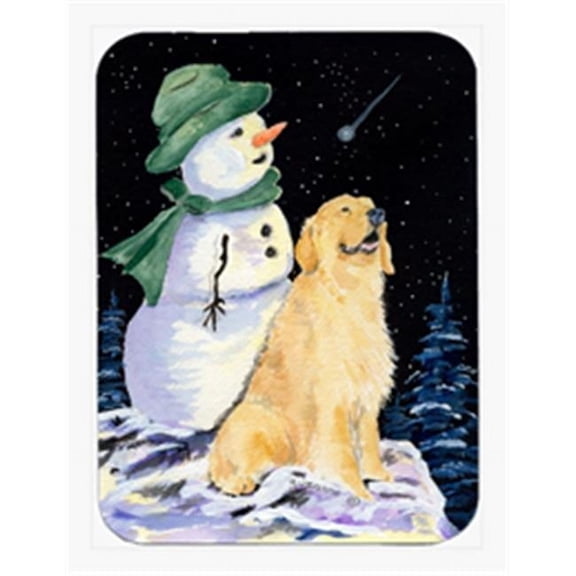 Golden Retriever With Snowman In Green Hat Mouse Pad & Hot Pad Or Trivet
