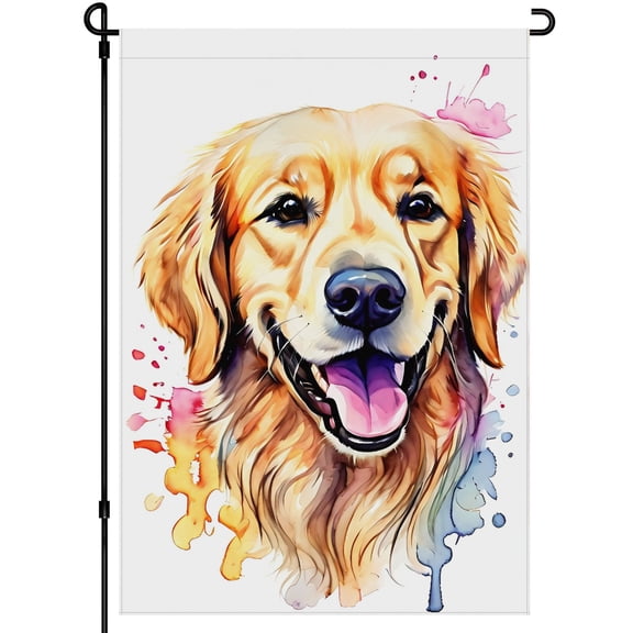 Golden Retriever Yard Flag Deco for Garden Home, Puppy Stickers Golden Retriever Colorful Cartoon Back Yard Decor 28x40 Inch Happy Smile Cute Dog Face Washable Porch Decor