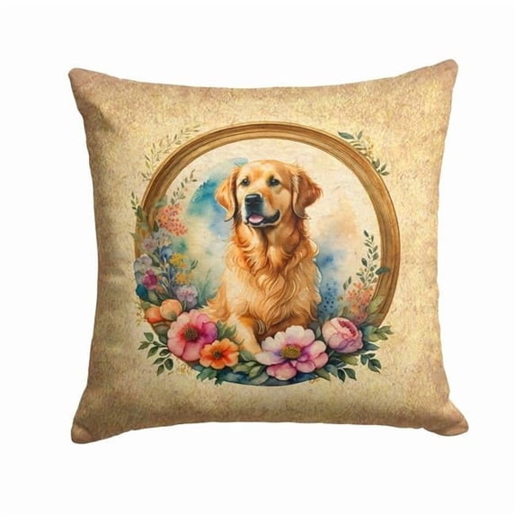Golden Retriever and Flowers Fabric Decorative Pillow 18 in x 18 in