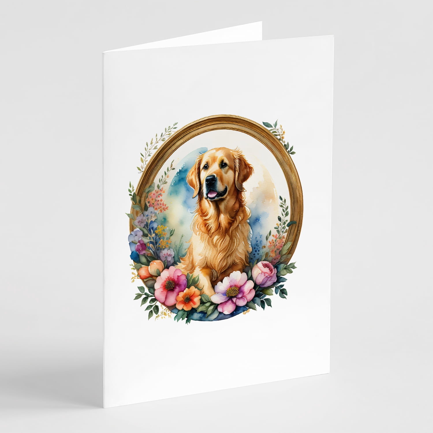 Golden Retriever and Flowers Greeting Cards and Envelopes Pack of 8 7 in x 5 in
