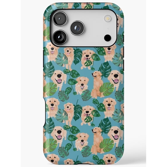 Shell Posster Blue Golden Retriever and Tropical Leaves Tough Case for Apple iPhone ...