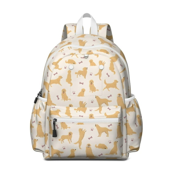Golden Retriever with Bones and Paws Backpack for School,Cute School Bag,Schoolbag with Adjustable Shoulder Straps & Padded Back,13.4"x11"x4.7"