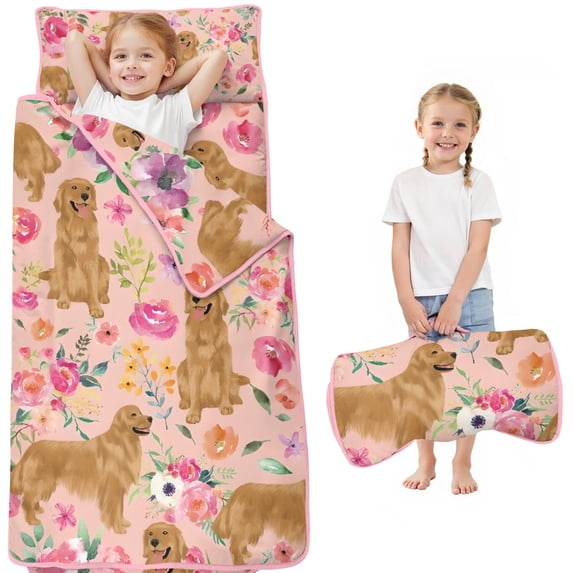 Golden Retriever with Flowers Toddler Nap Mats for Kids Preschool,Sleeping Mat Bag or Kids,Toddler Sleeping Bag,Toddler Nap Mat or Daycare