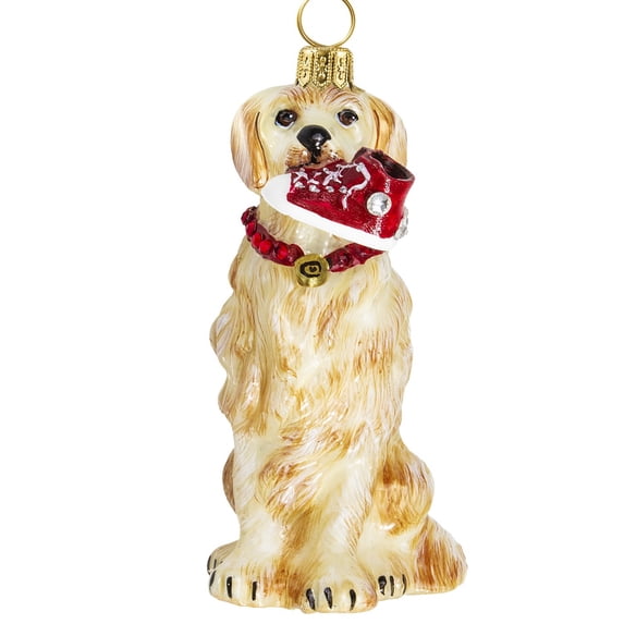 Golden Retriever with High Top Sneaker Polish Glass Christmas Ornament Pet Dog