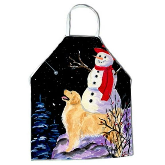 Golden Retriever with Snowman in red Hat Apron - 27 x 31 in.