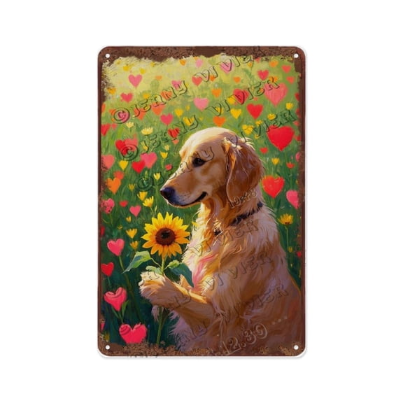 Golden Retriever with Sunflower Metal Sign 8x12 Inch | Cute Dog and Sunflower Decor for Home, Office, or Kitchen | Perfect Gift for Dog Lovers