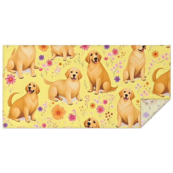 Golden Retrievers and Flowers Rectangle Tablecloth 60"x120",Waterproof Polyester Rectangle Table Cloth, Wipeable Spillproof Polyester Tablecloth for Dining, Camping, Indoor and Outdoor