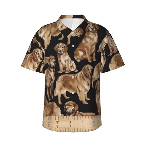Golden Retrievers Hawaiian Shirts For Men, Summer Short-Sleeve Relaxed-Fit Button-Down Shirts X-Large