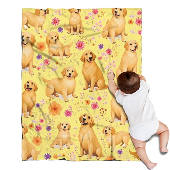 Golden Retrievers and Pioneer Flower Blanket,Comfortable Soft Lamb Wool Throw Blanket,All Season,Warm Lightweight Blankets for Sofa Bed Couch Living Room Chair,30"x40"
