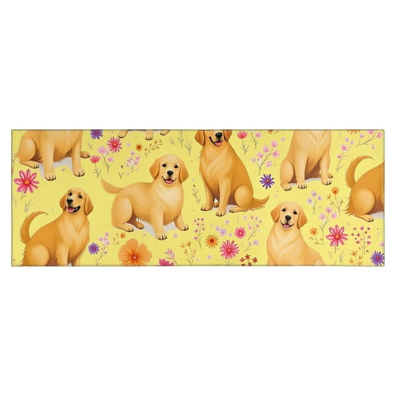 Golden Retrievers and Pioneer Flower Kitchen Rug Mat,Kitchen Runner Rugs Non Skid Washable,Decorative Kitchen Floor Mats for Kitchen,Sink,Laundry,17"X47"