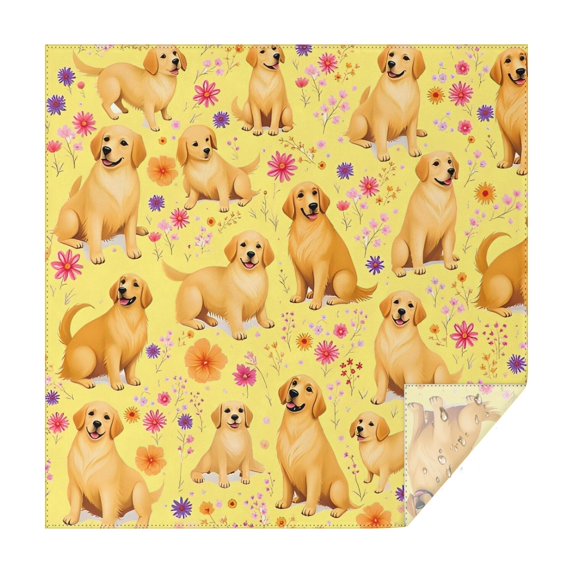 Golden Retrievers and Pioneer Flower Square Tablecloth,Waterproof Square Table Cover,Wipeable Spillproof Washable Table Cover for Home Kitchen Party Decor 52"x52"(132x132cm)