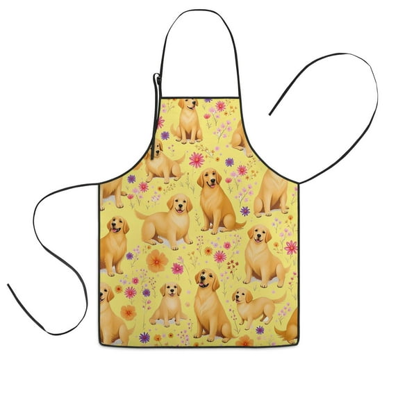 Golden Retrievers and Pioneer Flower Kids Aprons for Girls and Boys,Adjustable Neck Strap Toddler Aprons for Kids Cooking Baking