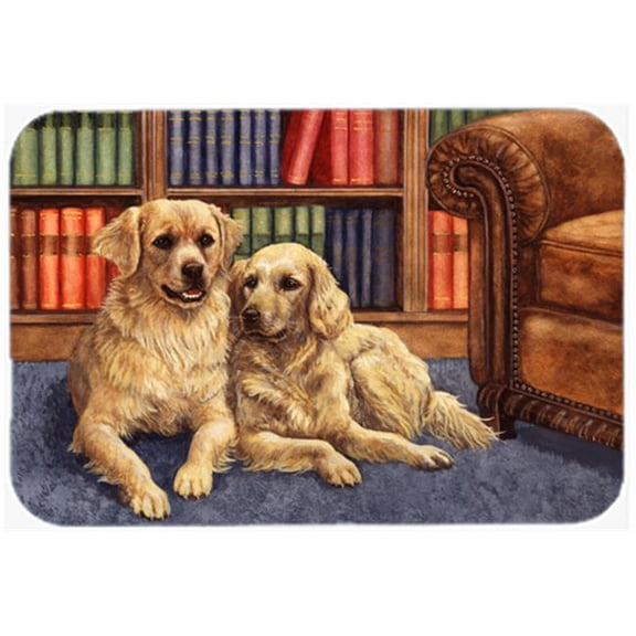 Golden Retrievers in the Library Glass Large Cutting Board